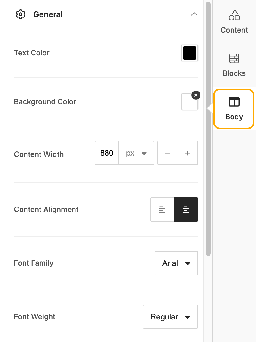 Custom Page Editor Body Tab