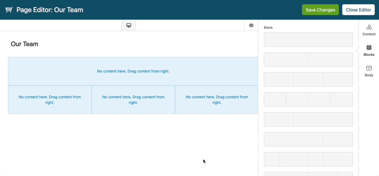 Custom Page Editor Content Add