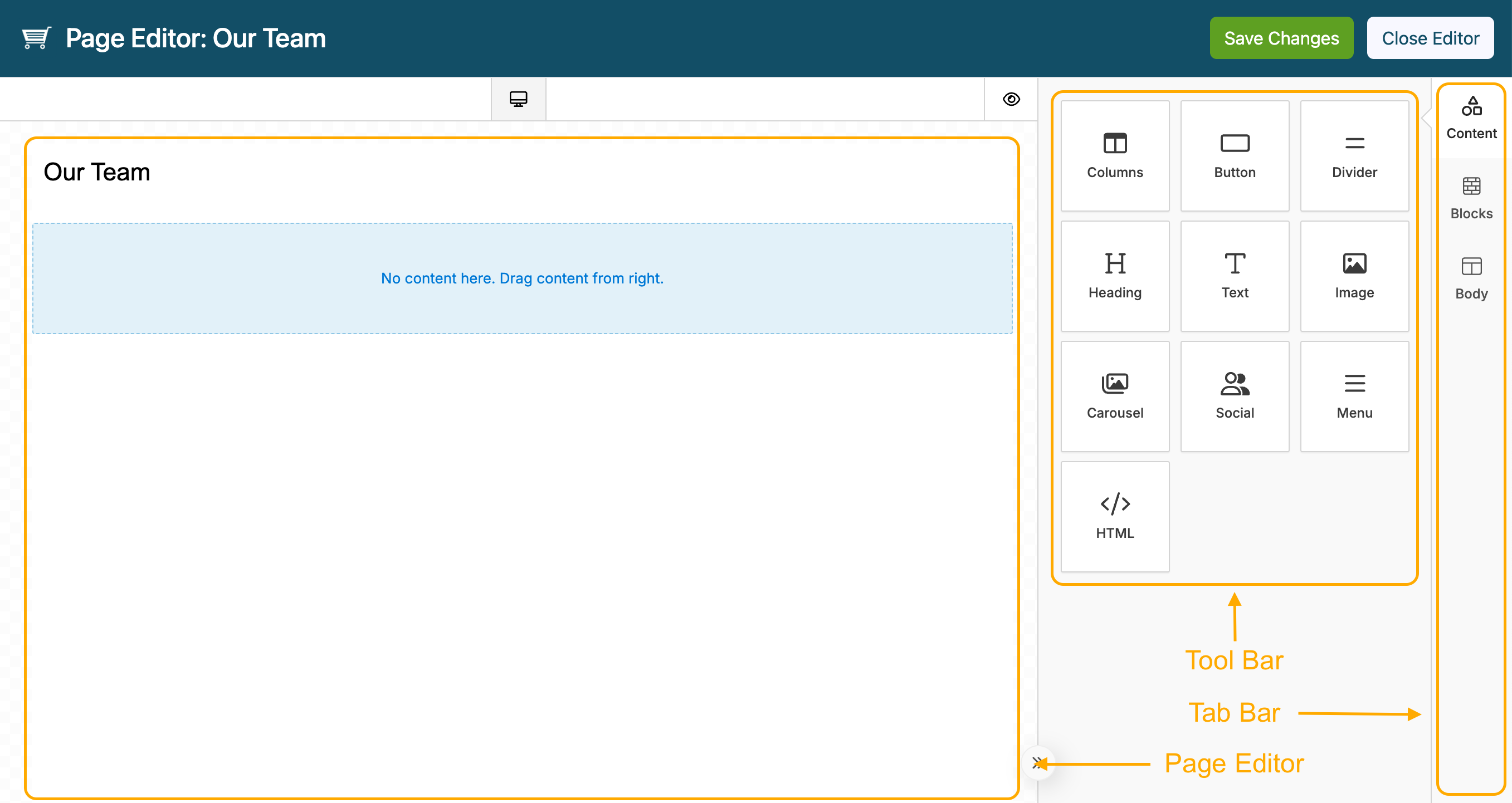 Custom Page Editor Labeled