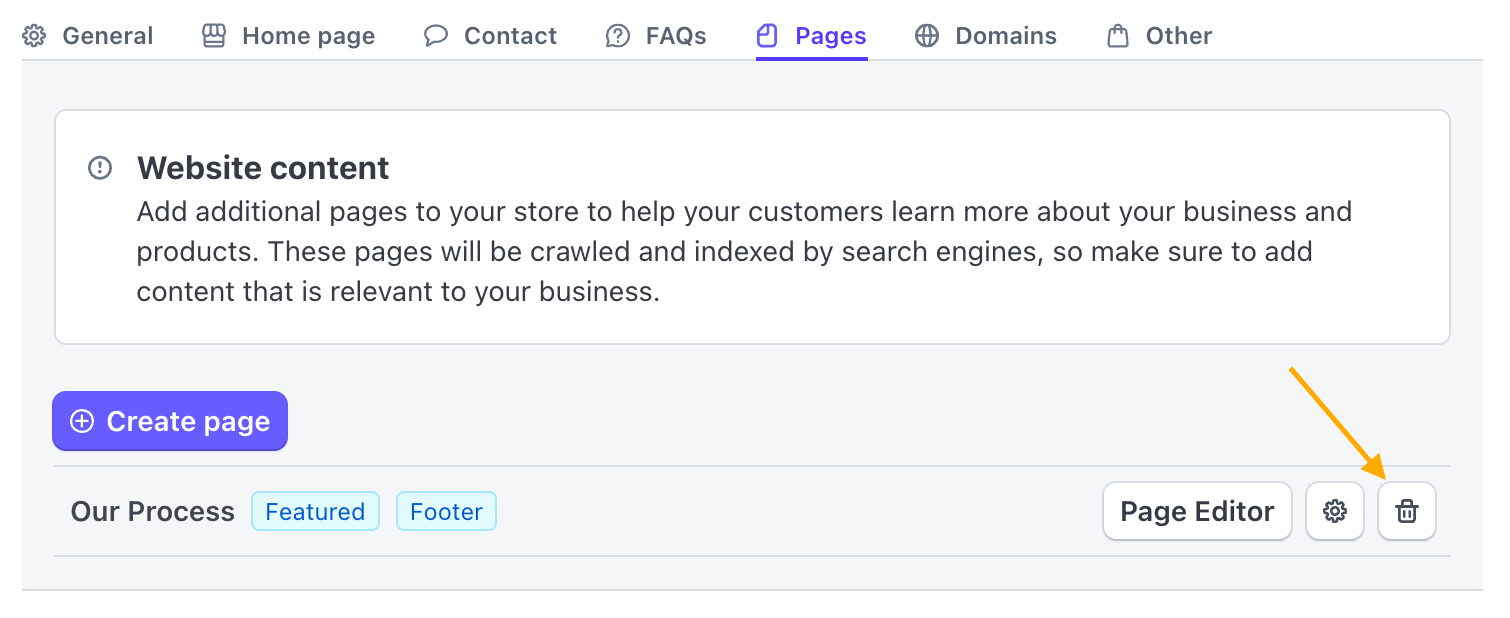 Custom Pages Delete Button