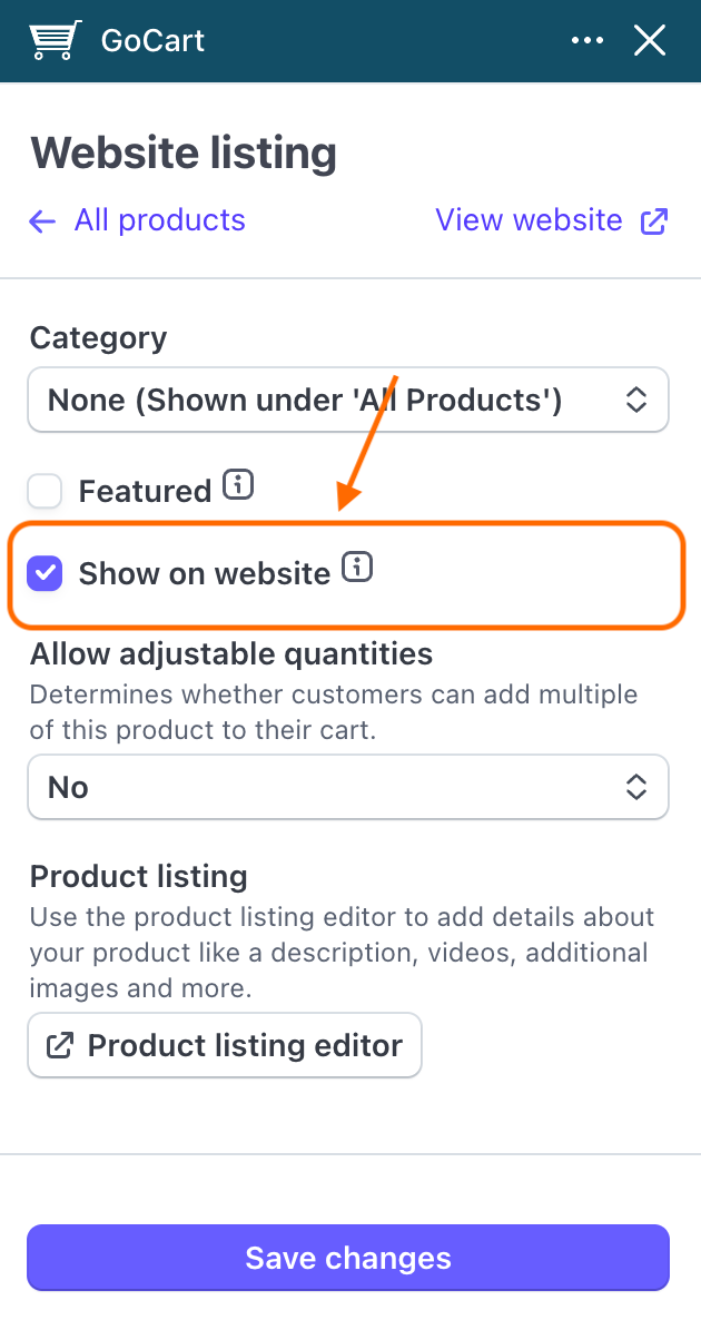Product Listing Visible