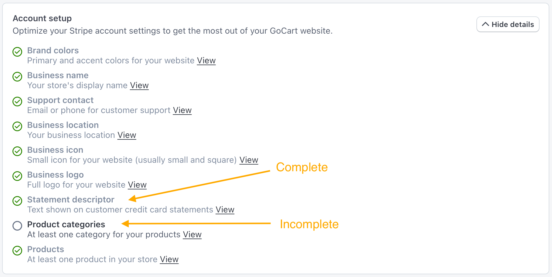 Setup Checklist Items