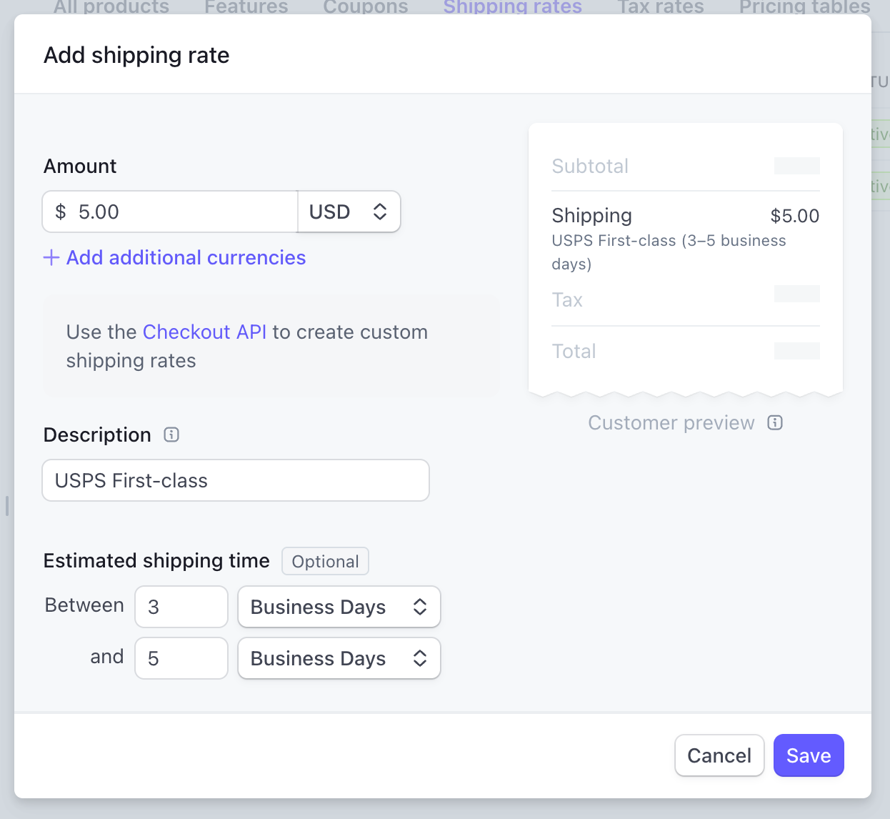 First Class Shipping Option