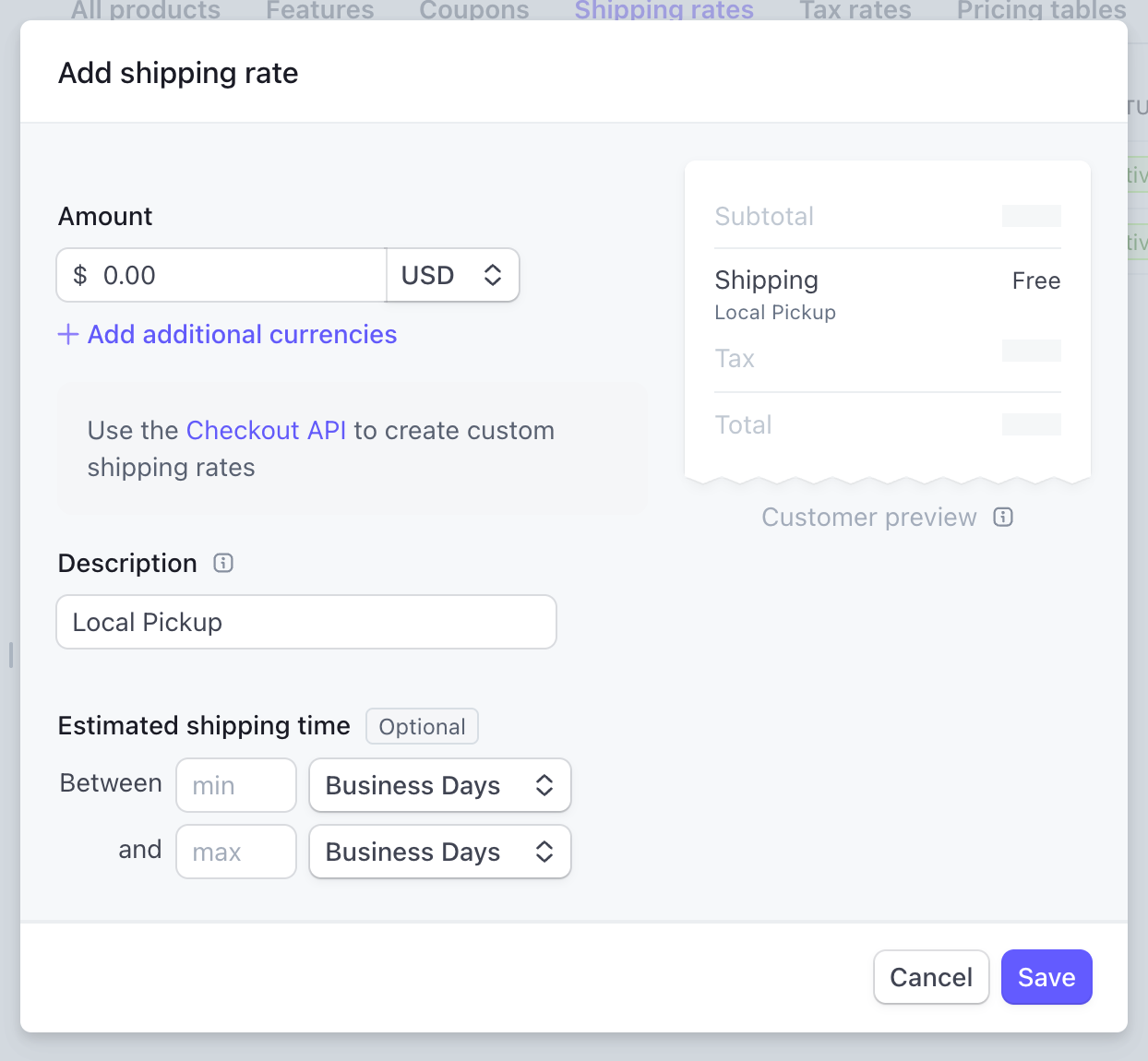 Local Pickup Shipping Option