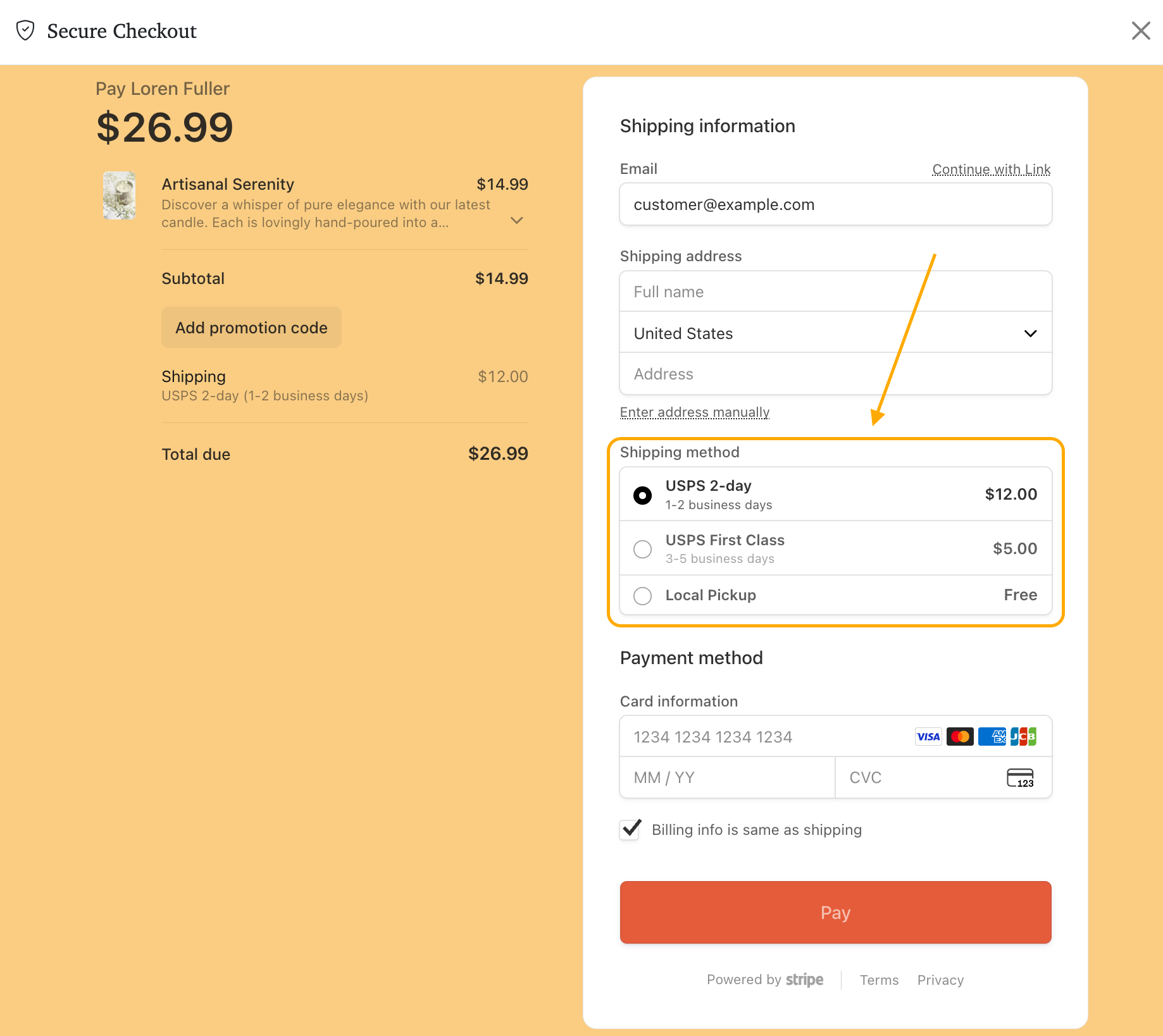 Shipping Options on Checkout Page