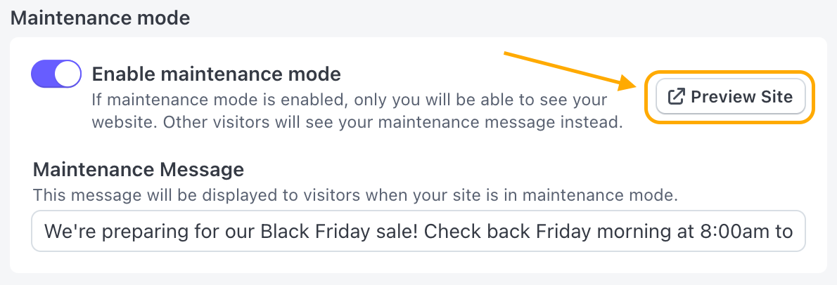 Maintenance Mode Preview Button